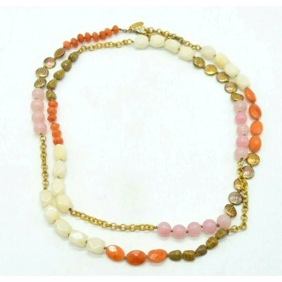 Talbots Gold Tone Pink Orange White Polished Stone - Picture 1 of 7